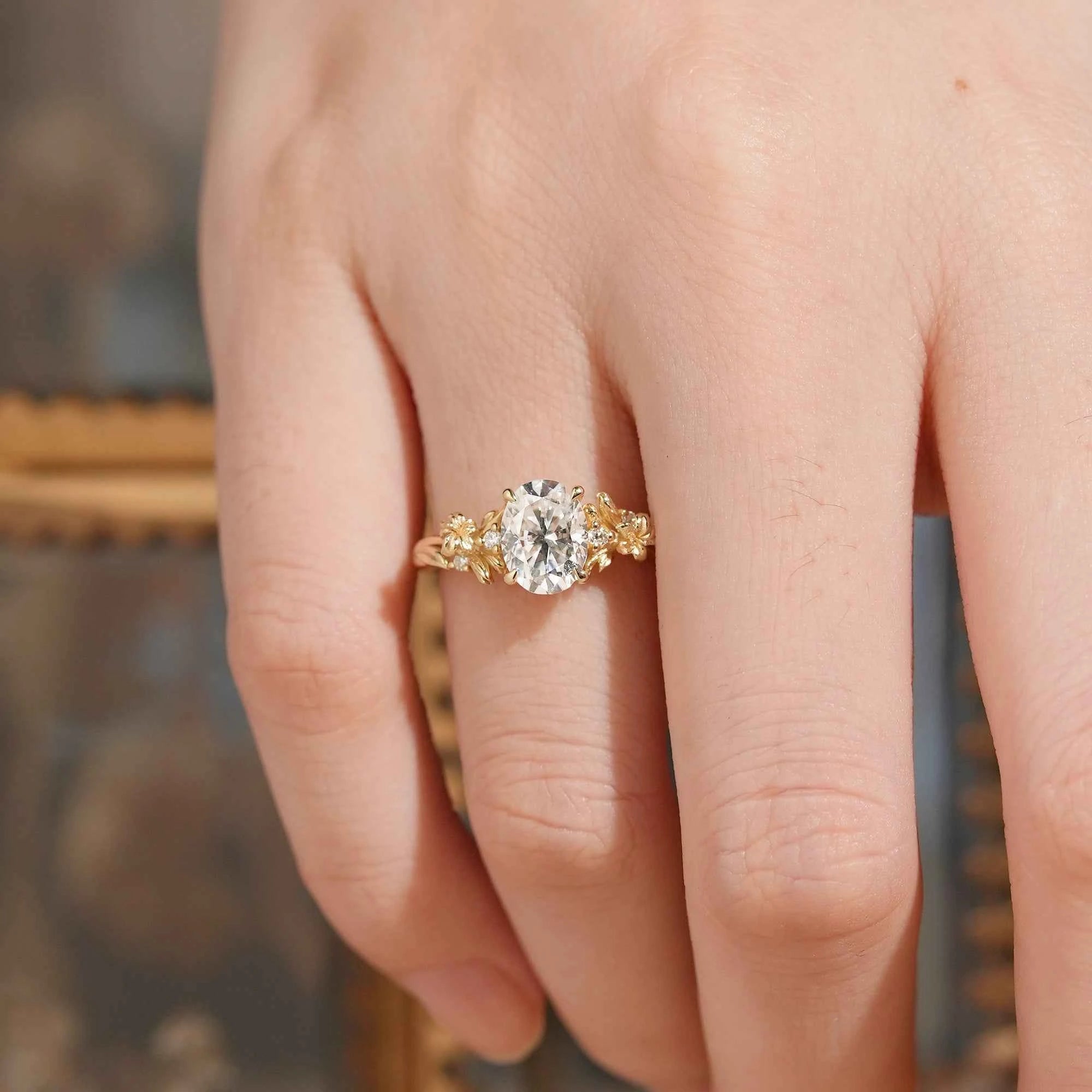 lily flower engagement ring Oval Cut Moissanite Lily Flower Inspired Engagement Ring - Celine