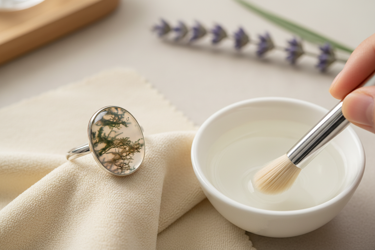 How to Clean and Care for Your Moss Agate Ring