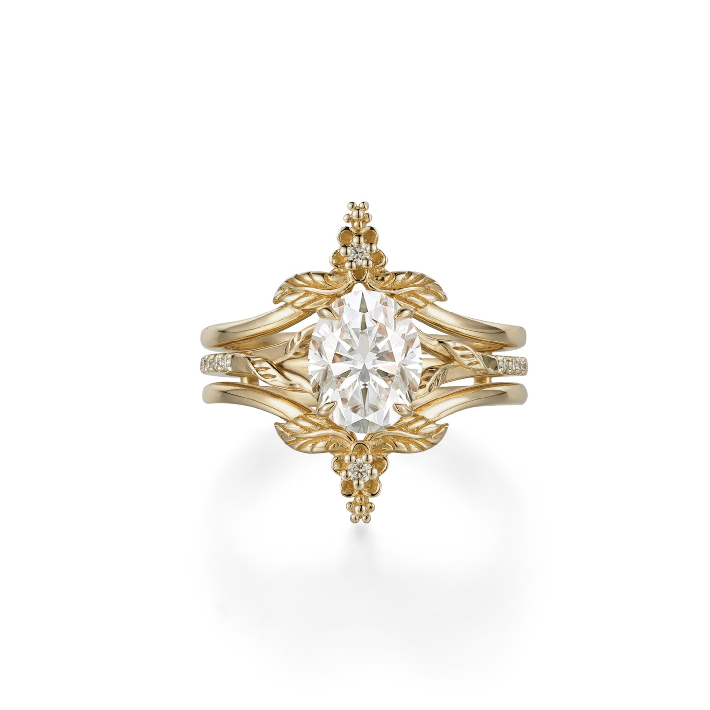 Oval Cut Moissanite Leaf Ring Set - Dahlia