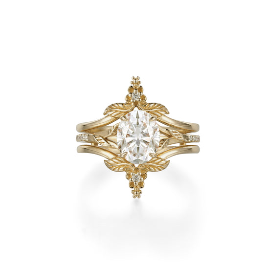 Oval Cut Moissanite Leaf Ring Set - Dahlia