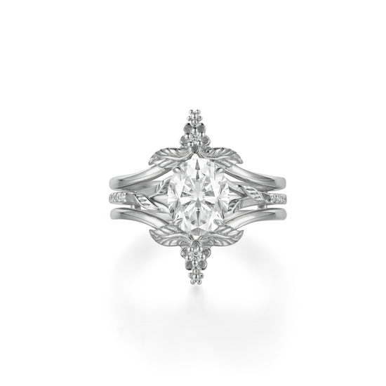 Oval Cut Moissanite Leaf Ring Set - Dahlia