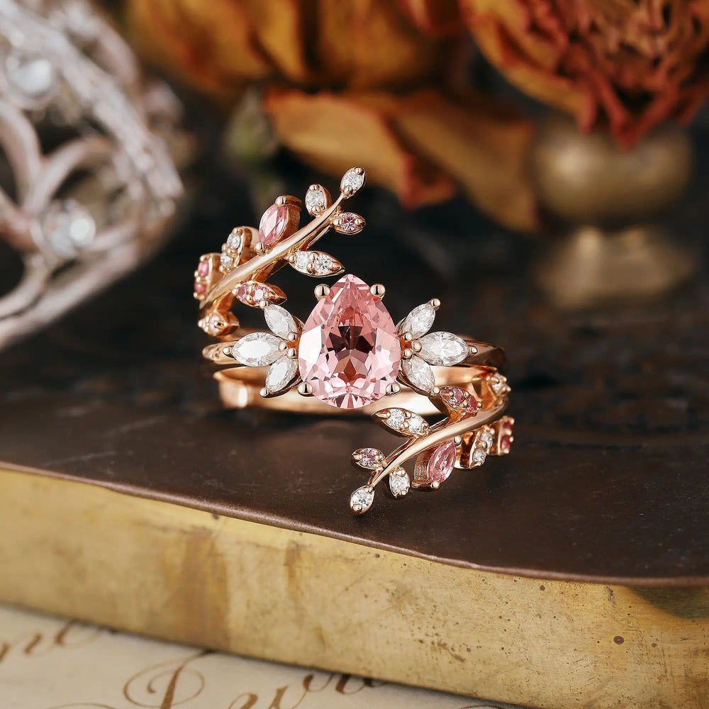 Aphrodite's Enchanted Vine| Padparadscha Enhancer Ring Set-Elizabeth