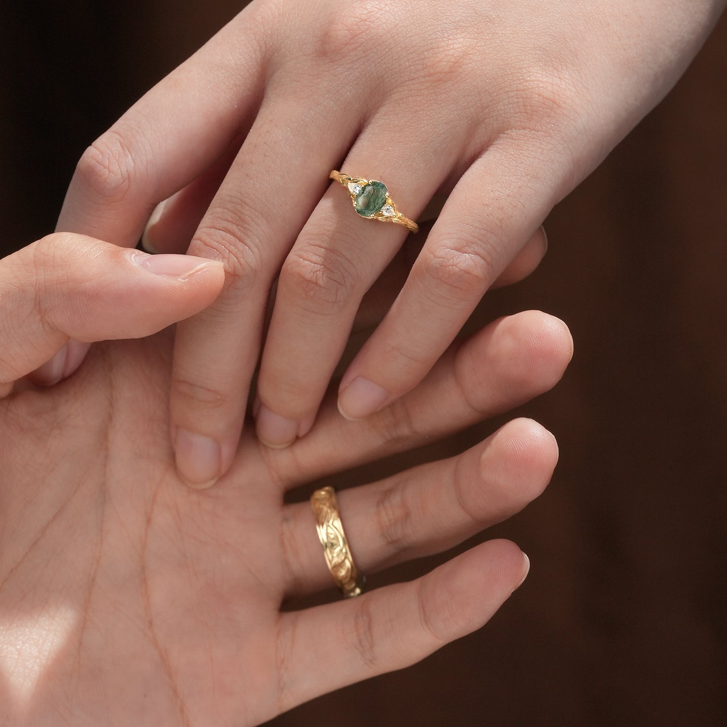 Moss Agate Couple Rings - Timeless Love