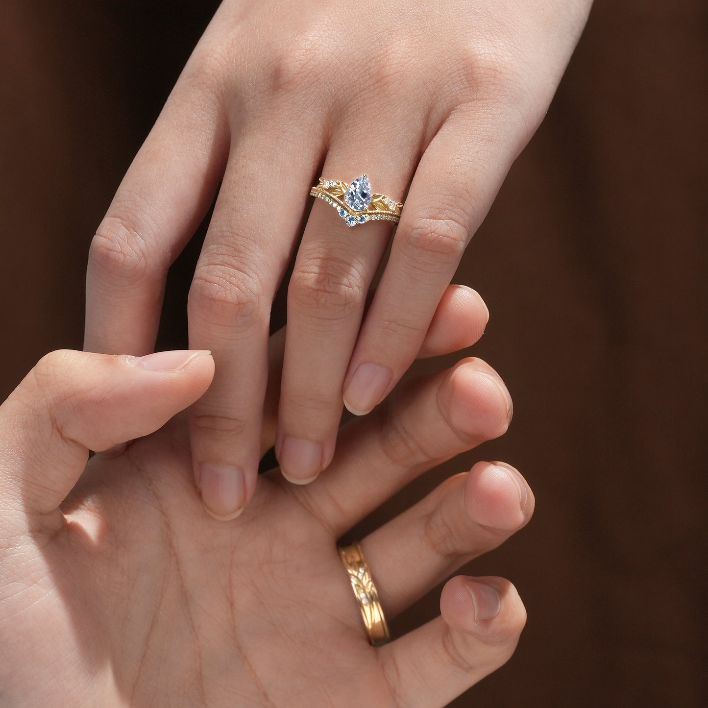 Crown Inspired Leaf Couple Rings - Forever Together