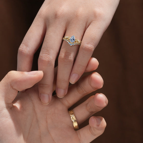 Crown Inspired Leaf Couple Rings - Forever Together