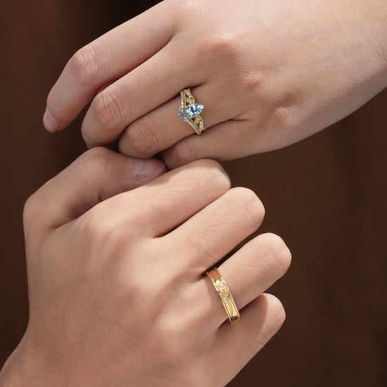 Crown Inspired Leaf Couple Rings - Forever Together