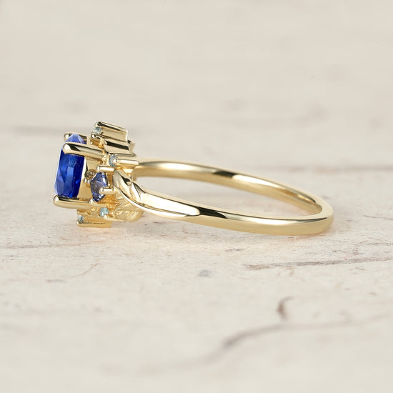 Three Stone Royal Blue Sapphire Engagement Ring - Estelle