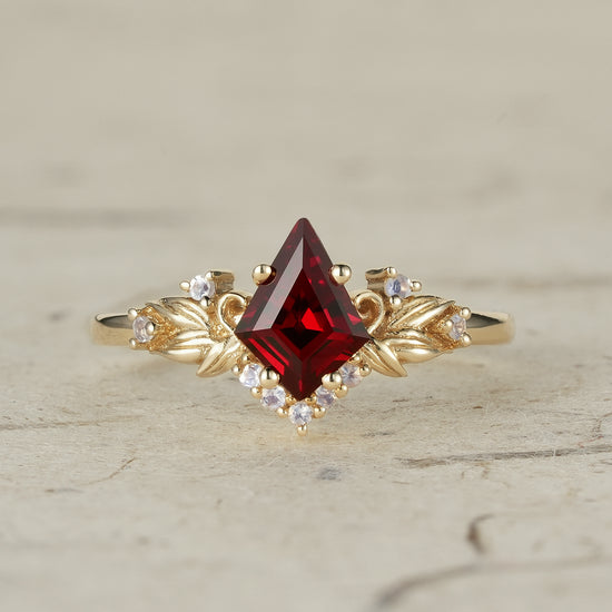 Eternal Flame: Ruby and Moonstone Leaf Ring - Brielle