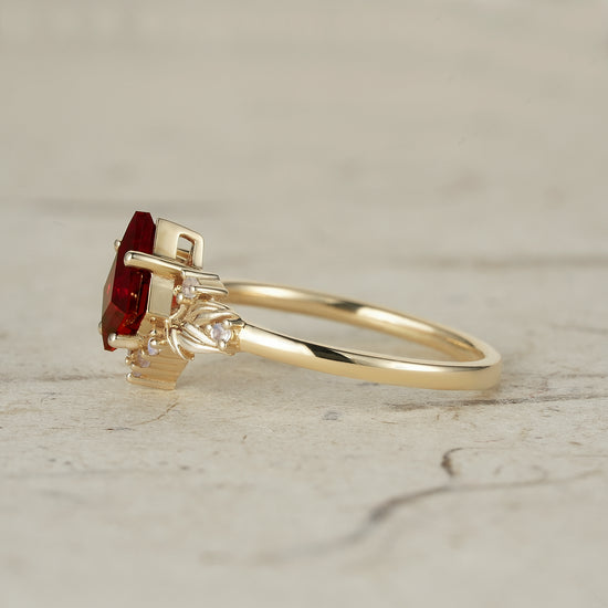 Eternal Flame: Ruby and Moonstone Leaf Ring - Brielle