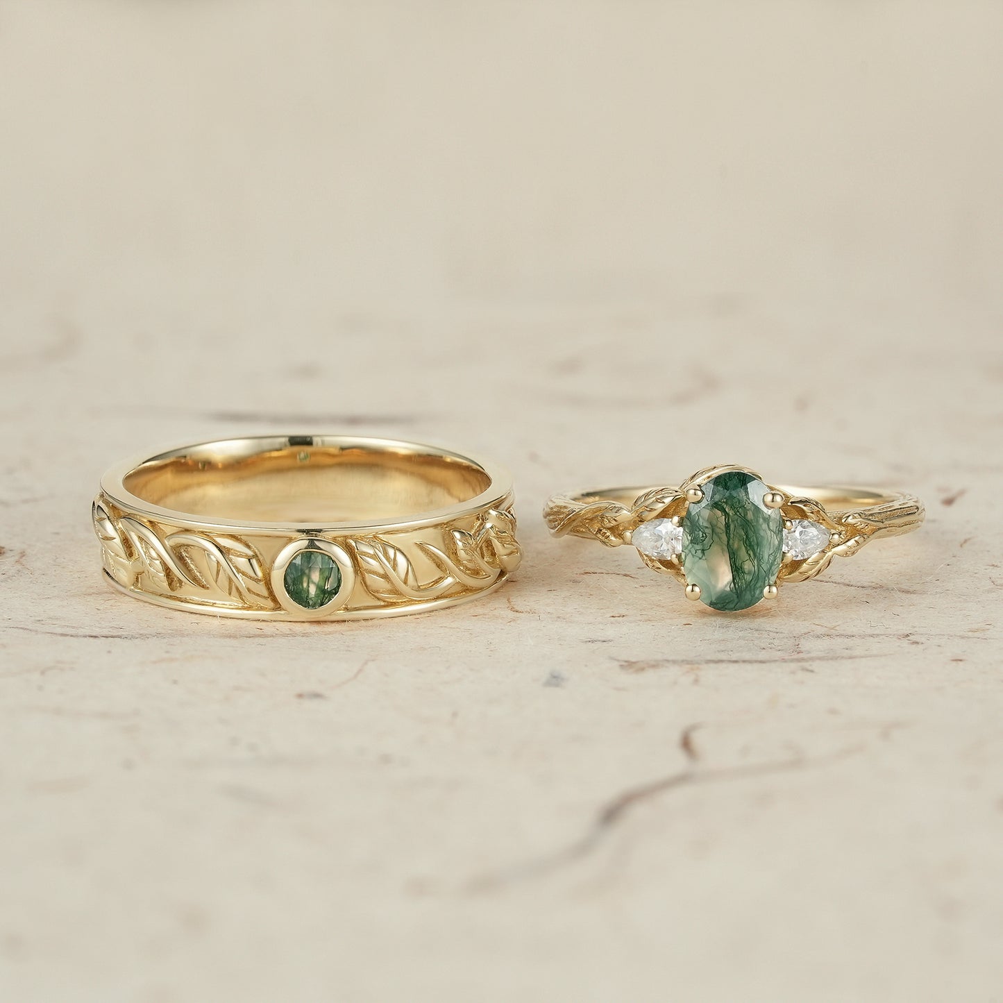 Moss Agate Couple Rings - Timeless Love