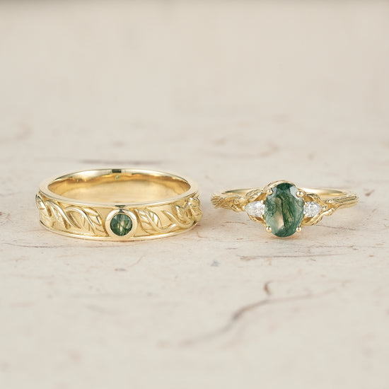 Moss Agate Couple Rings - Timeless Love