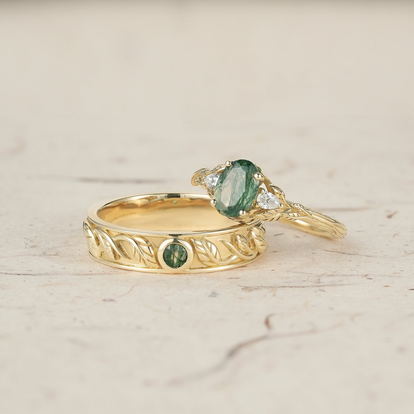 Moss Agate Couple Rings - Timeless Love