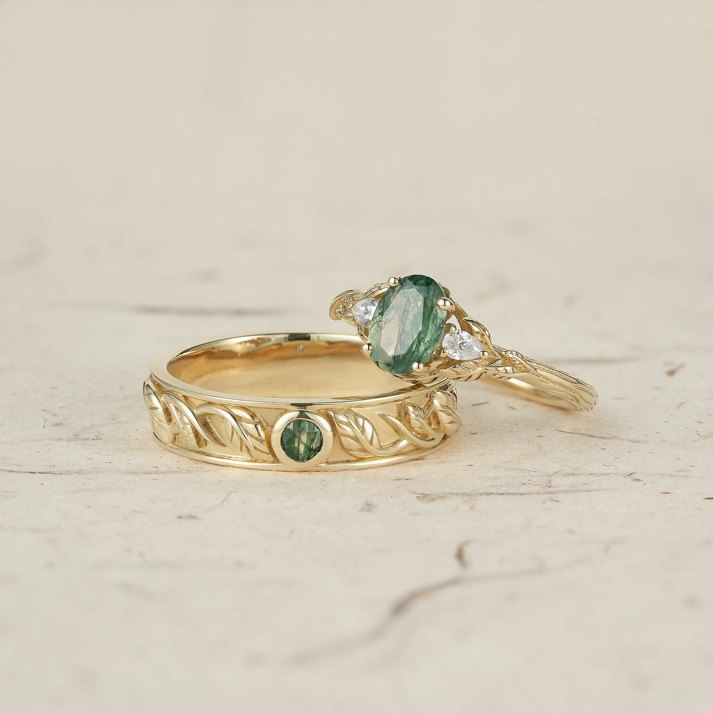 Moss Agate Couple Rings - Timeless Love