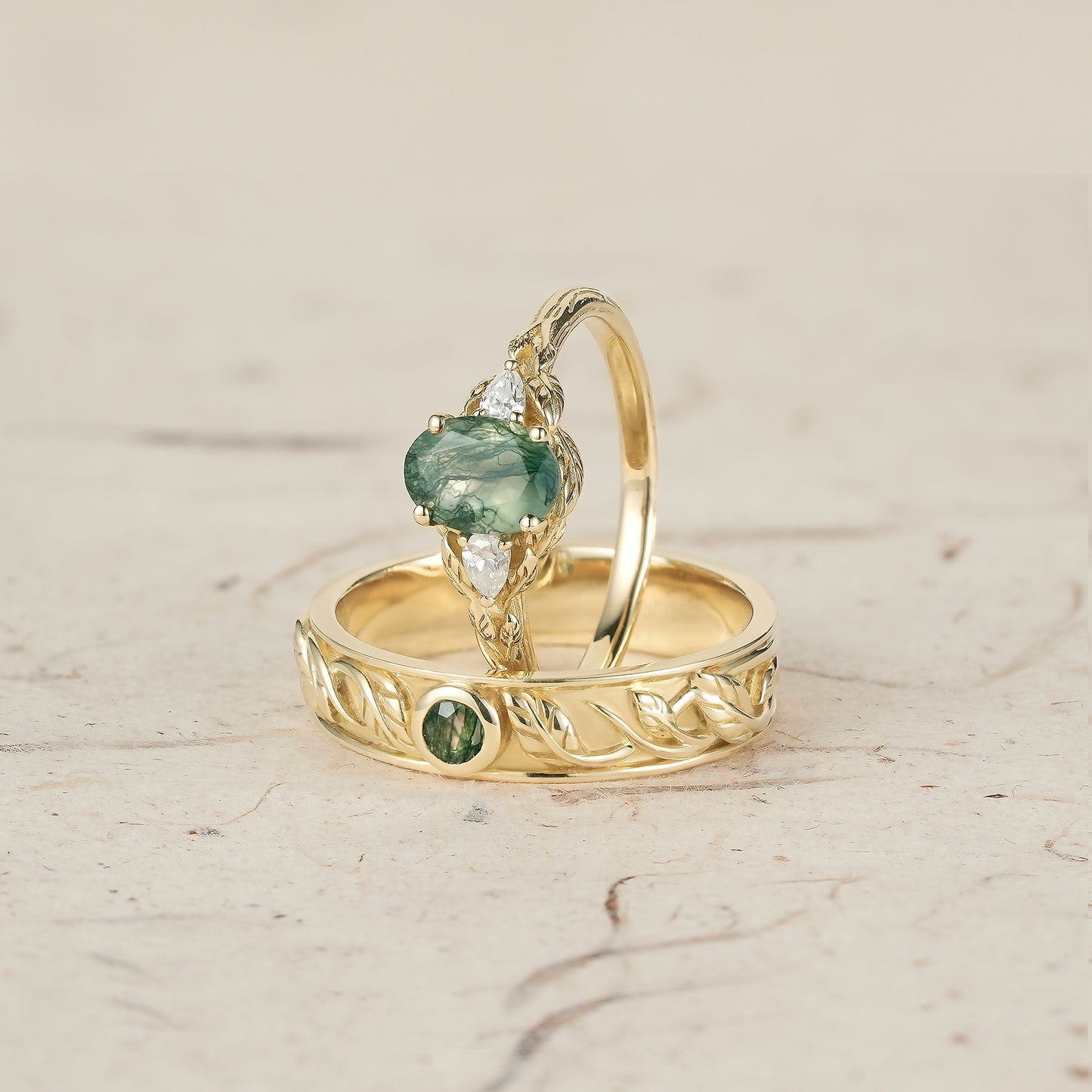 Moss Agate Couple Rings - Timeless Love