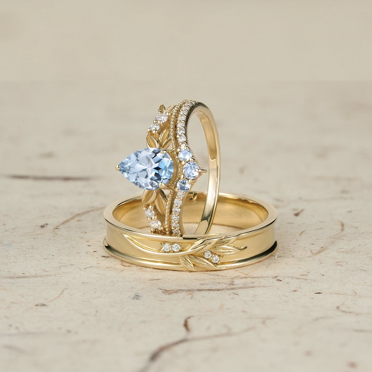 Crown Inspired Leaf Couple Rings - Forever Together