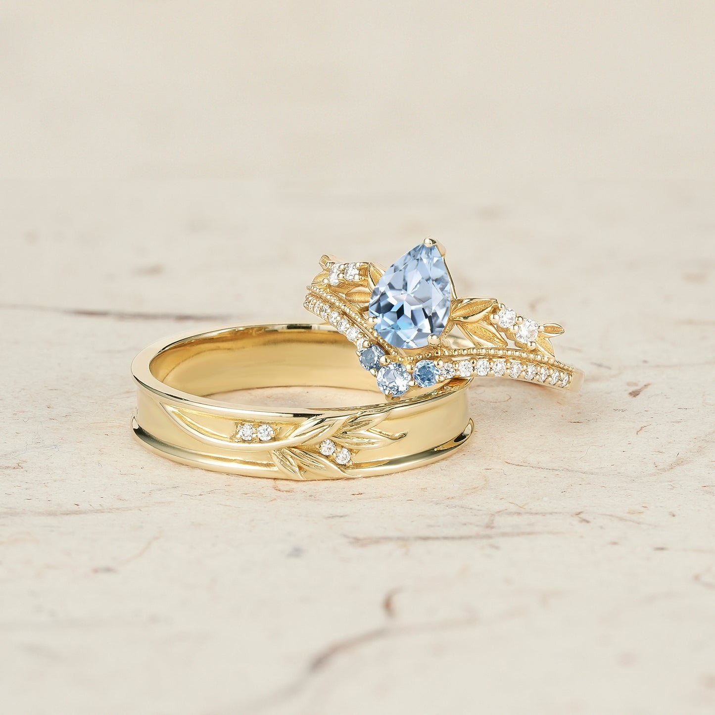 Crown Inspired Leaf Couple Rings - Forever Together