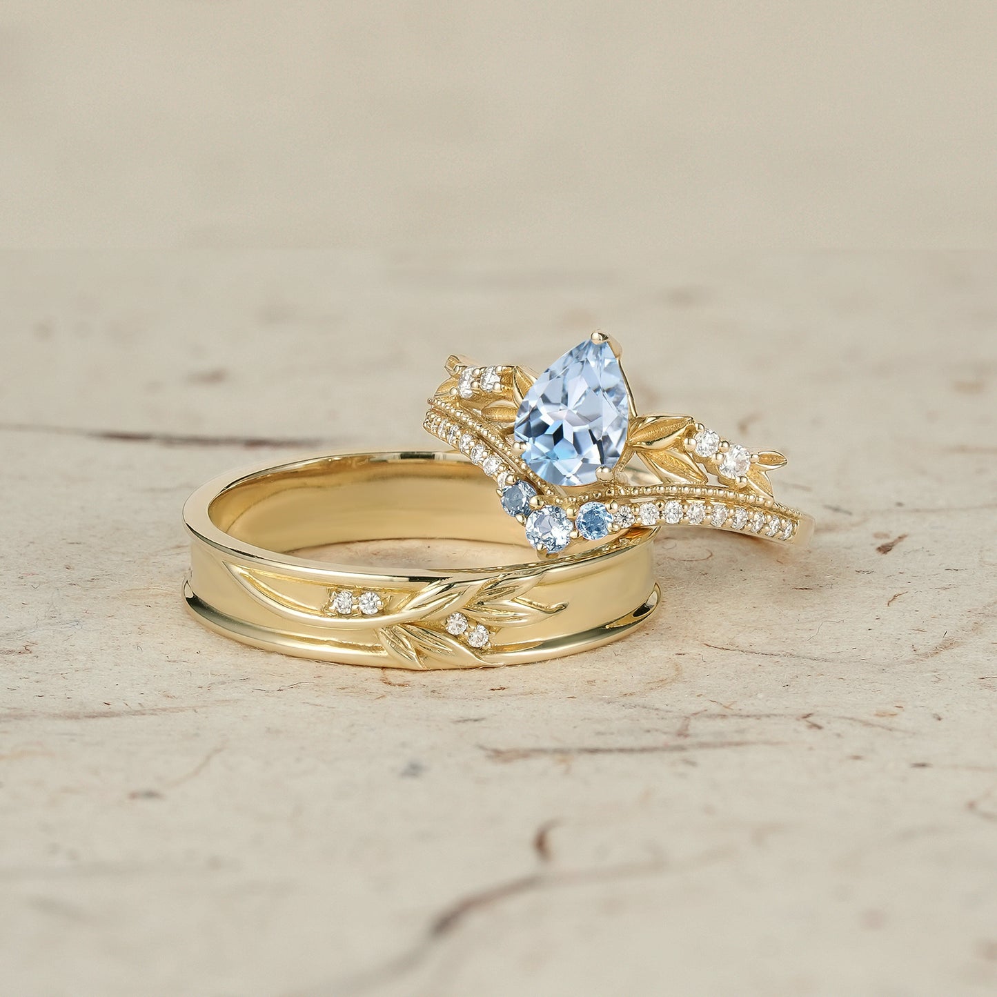 Crown Inspired Leaf Couple Rings - Forever Together