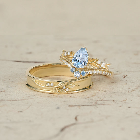 Crown Inspired Leaf Couple Rings - Forever Together