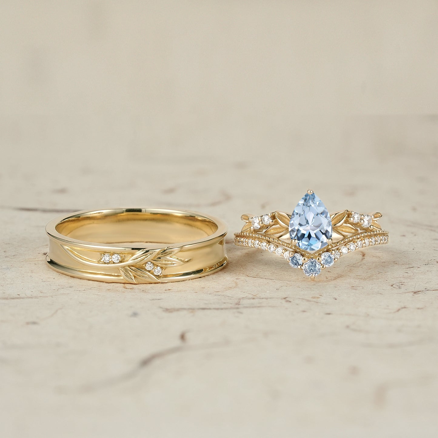 Crown Inspired Leaf Couple Rings - Forever Together