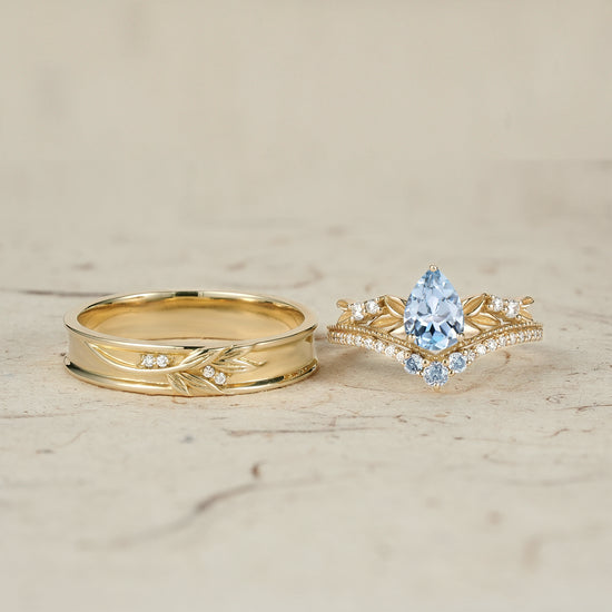 Crown Inspired Leaf Couple Rings - Forever Together