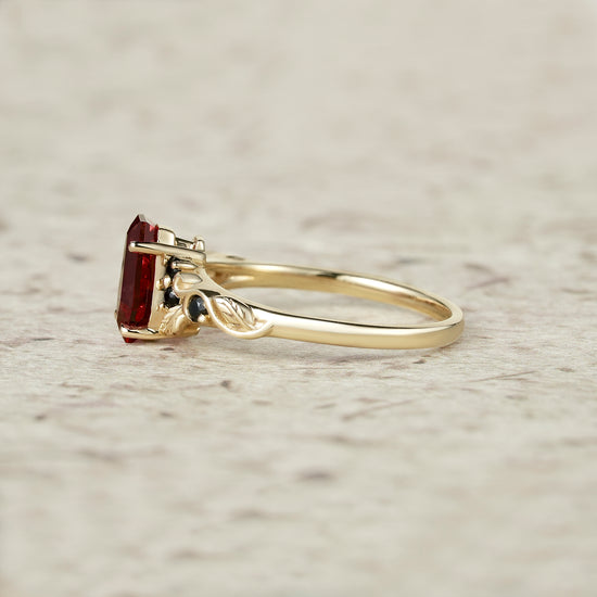 Nature's Embrace: Coffin Cut Ruby Leaf Ring - Lila