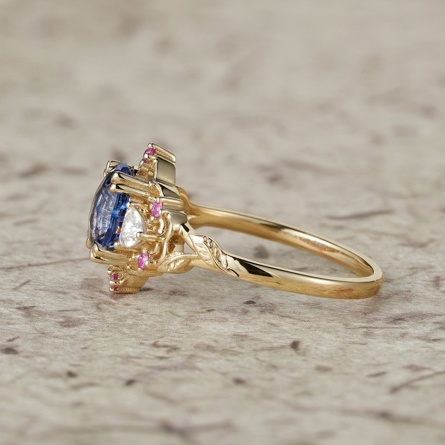 Three-Stone Starbrite Cut Sapphire Engagement Ring - Audrey