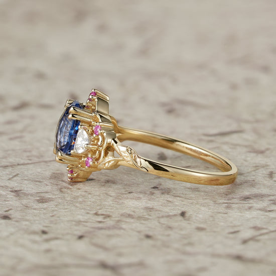 Three-Stone Starbrite Cut Sapphire Engagement Ring - Audrey