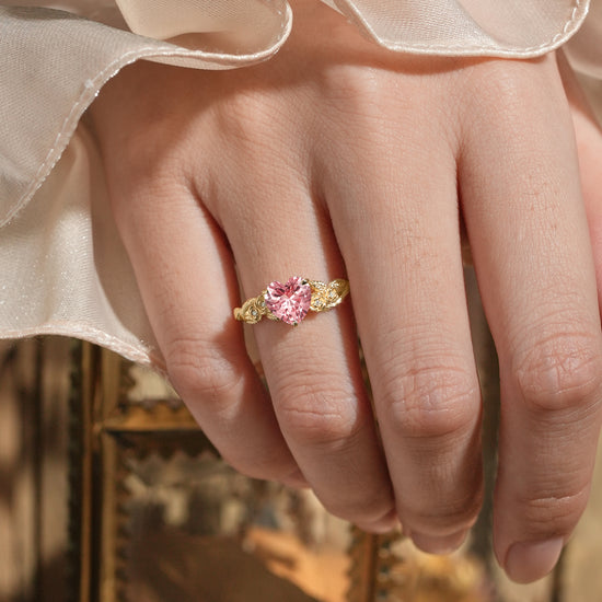 Blooming Rose | Heart Shaped Padparadscha Laef Engagement Ring - Ivy