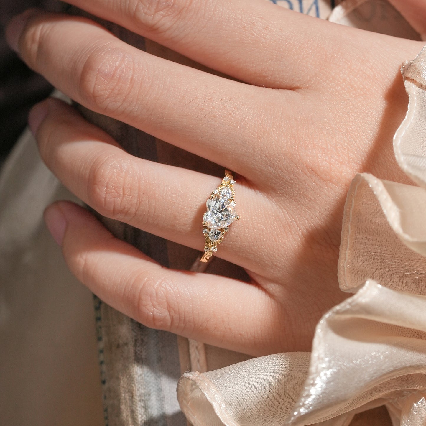 3 - Stone Heart Shaped Moissanite Engagement Ring - Harper