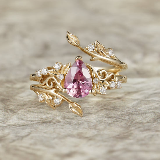 Elegant Fairycore:Natural Padparadscha Enhancer Ring Set - Angelina