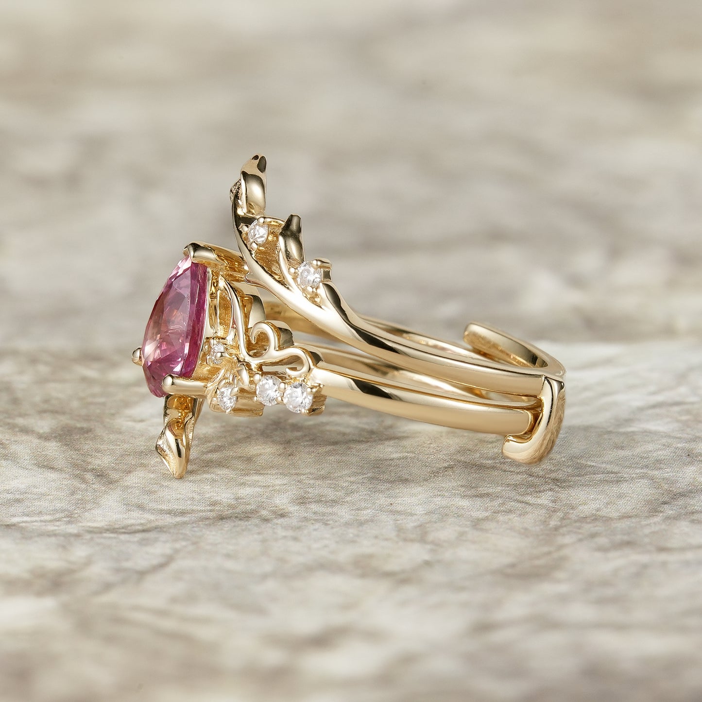 Elegant Fairycore:Natural Padparadscha Enhancer Ring Set - Angelina