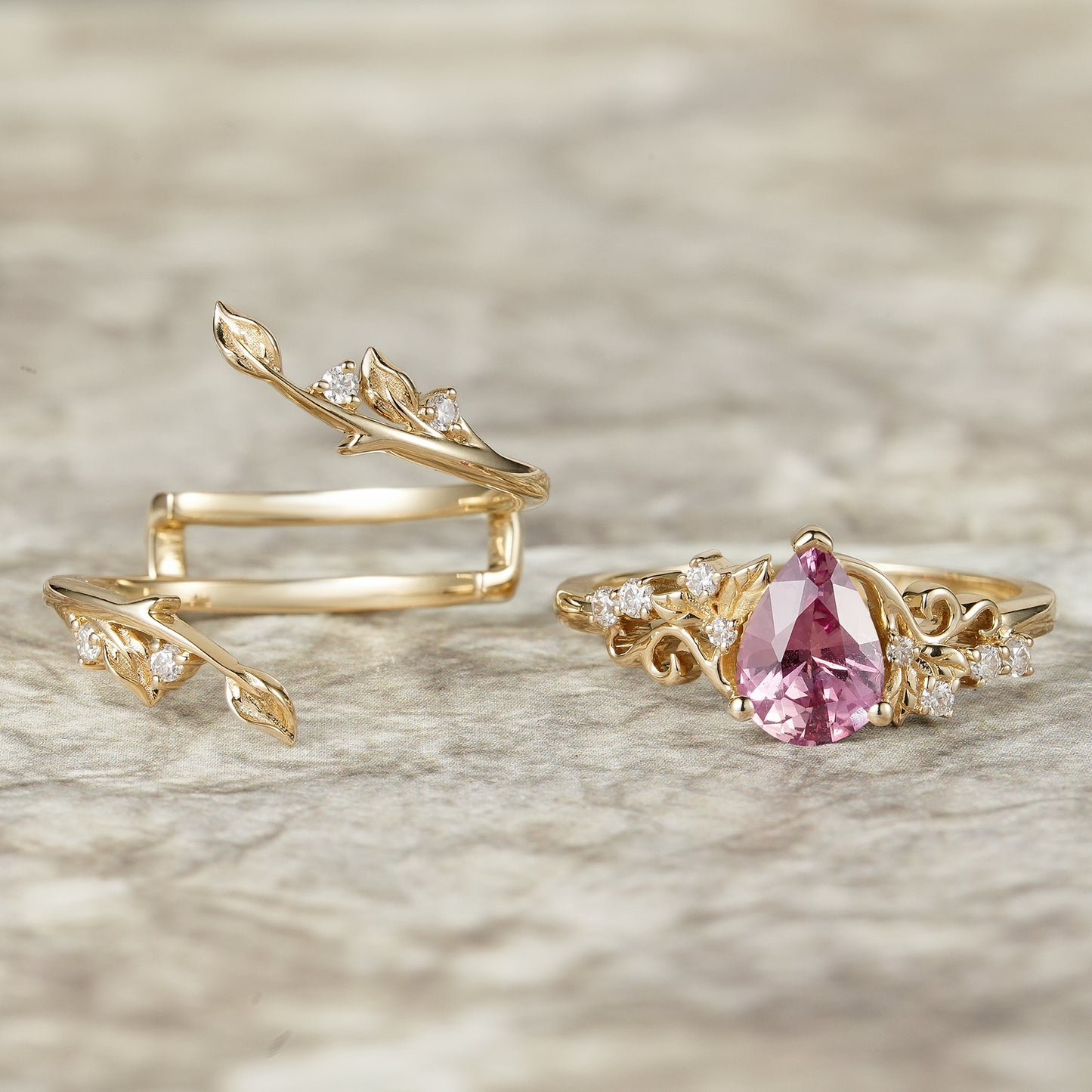 Elegant Fairycore:Natural Padparadscha Enhancer Ring Set - Angelina