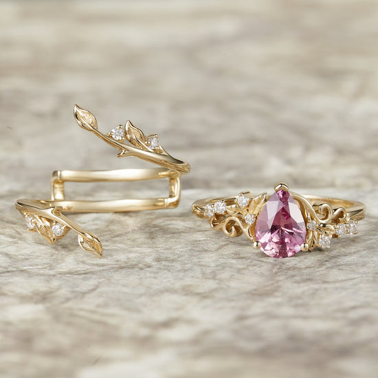 Elegant Fairycore:Natural Padparadscha Enhancer Ring Set - Angelina