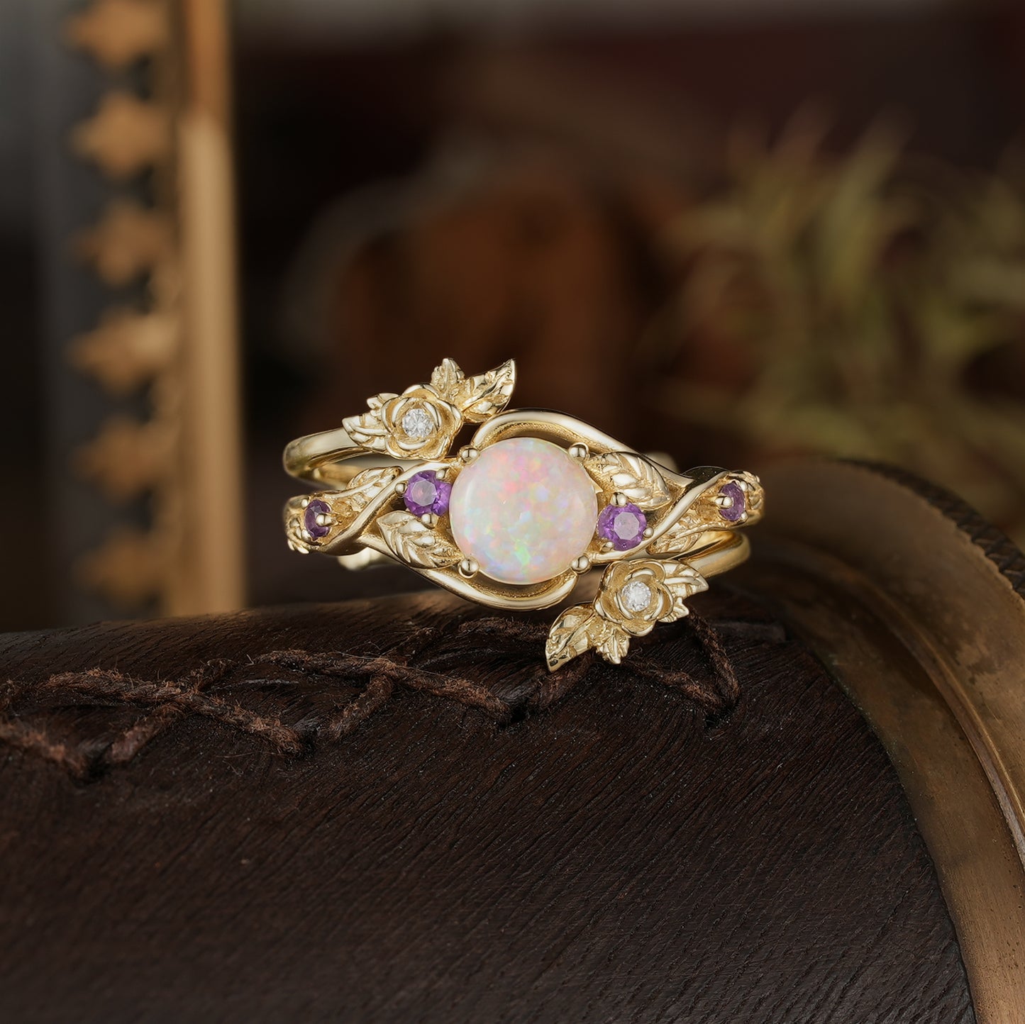 Rose Blossom: Opal Ring Set with Amethyst | Talia