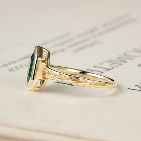 Golden Elegance: Hexagon Emerald Leaf Ring | Aria