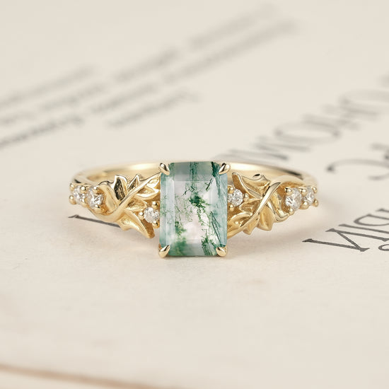 Enchanted Forest Emerald Cut Moss Agate Ring