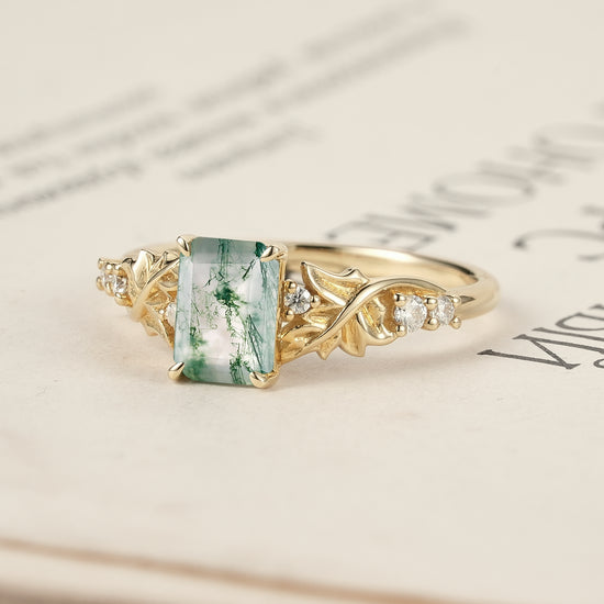 Enchanted Forest Emerald Cut Moss Agate Ring