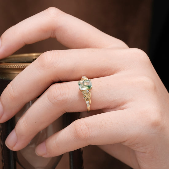 Enchanted Forest Emerald Cut Moss Agate Ring