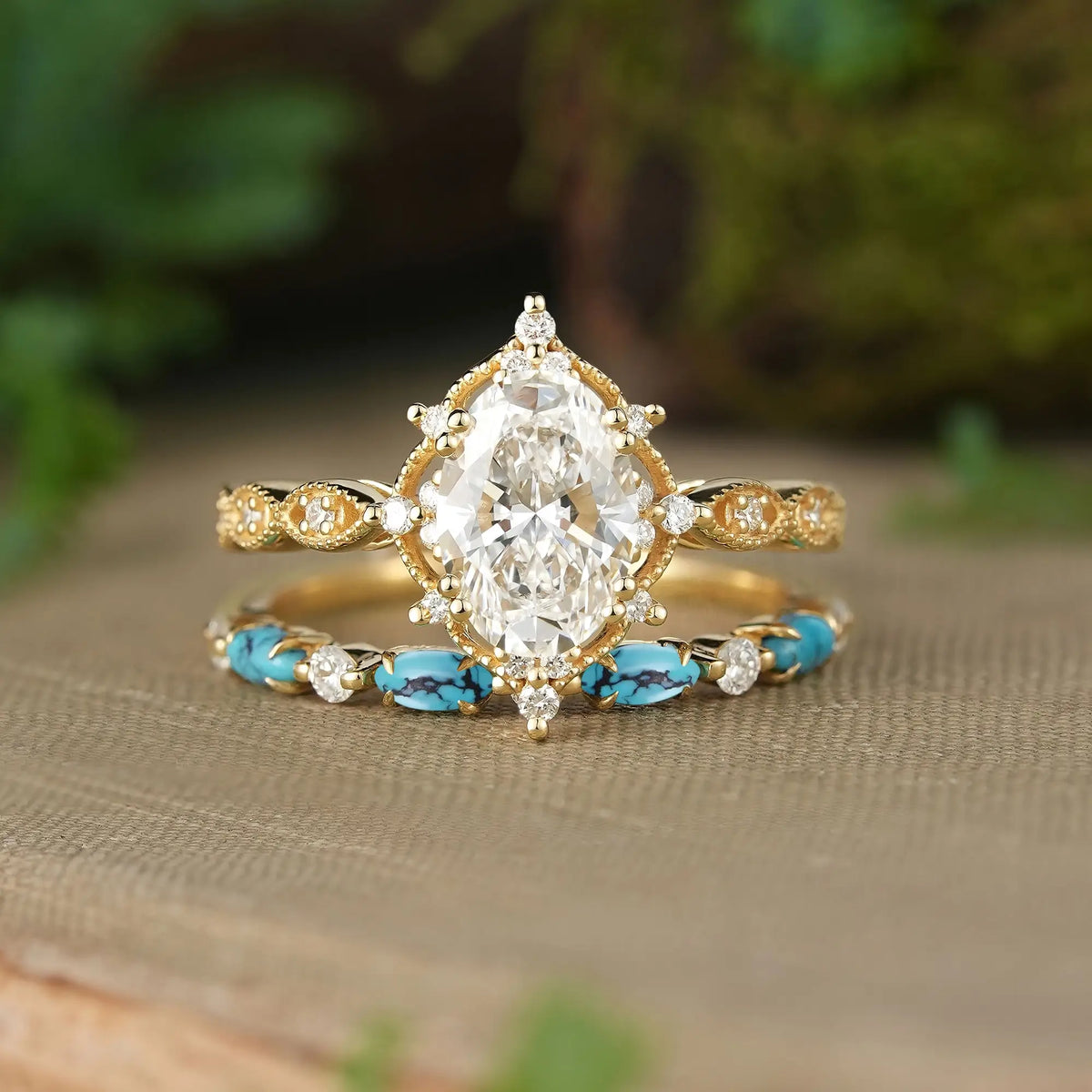 Vintage Oval Cut Lab-Grown Diamond Milgrain Bridal Ring Set Heirloom Diamond Ring - Marceline | GemsMagic