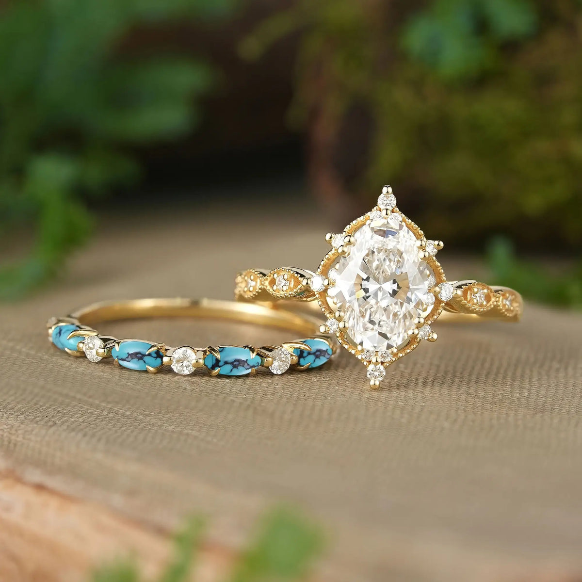 Vintage Oval Cut Lab-Grown Diamond Milgrain Bridal Ring Set Heirloom Diamond Ring - Marceline | GemsMagic
