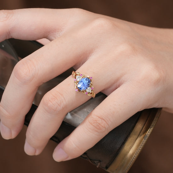 Three-Stone Starbrite Cut Sapphire Engagement Ring - Audrey