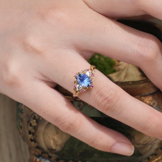 Three-Stone Starbrite Cut Sapphire Engagement Ring - Audrey