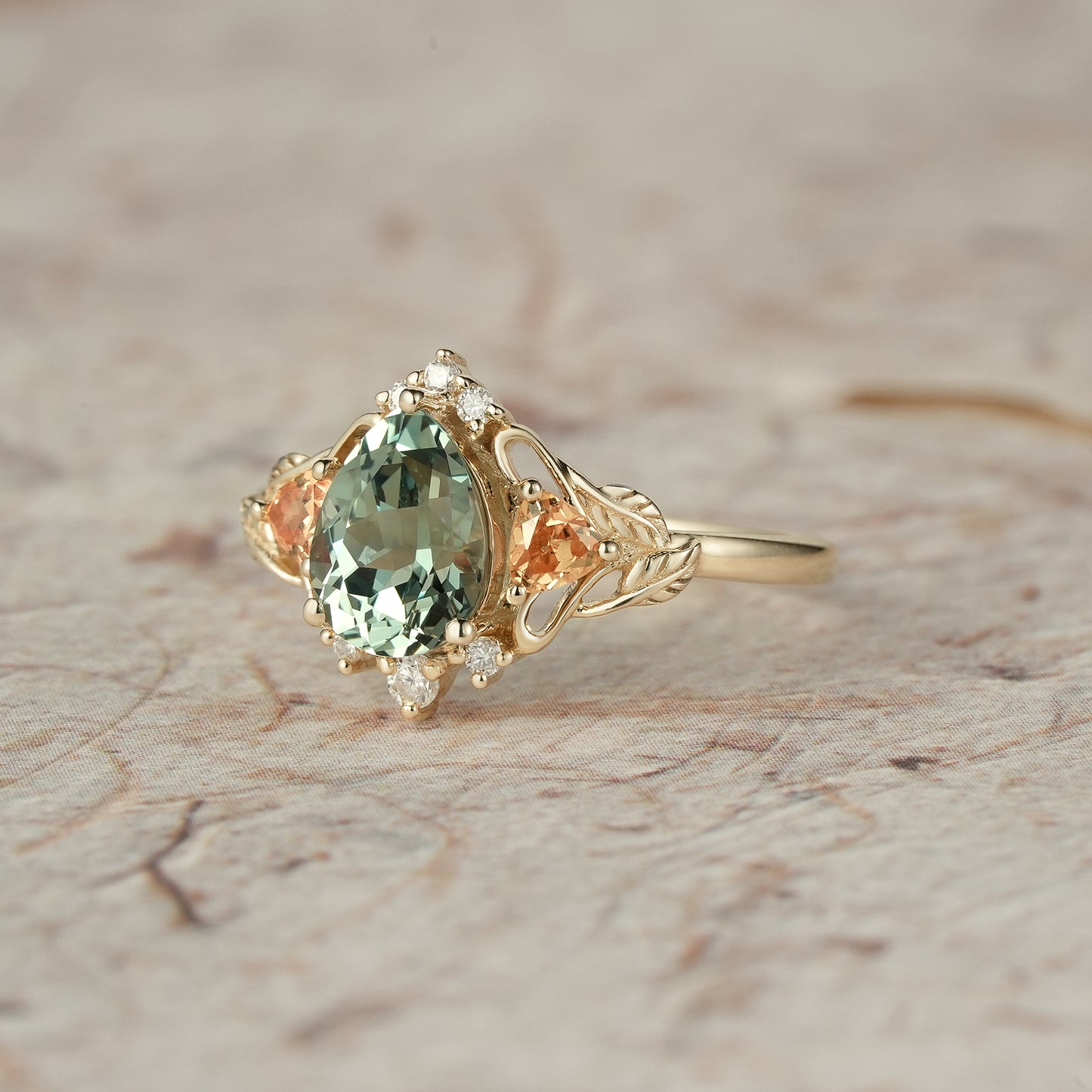 Three-Stone Lab Grown Green Sapphire Engagement Ring - Bliss