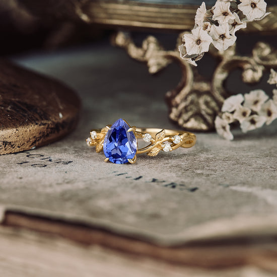 GemsMagic Cornflower Sapphire Leaf Engagement Ring