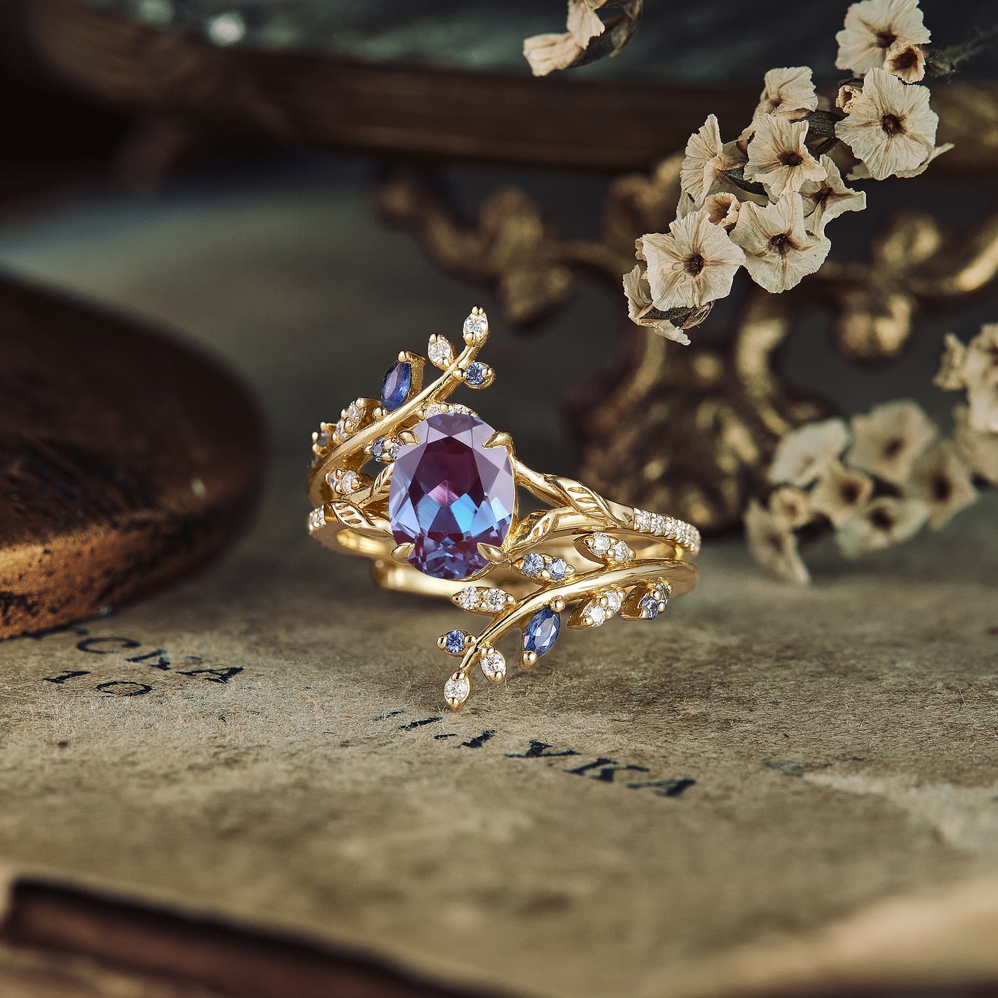 Aphrodite's Enchanted Vine | A Mythical Alexandrite Engagement Ring Set