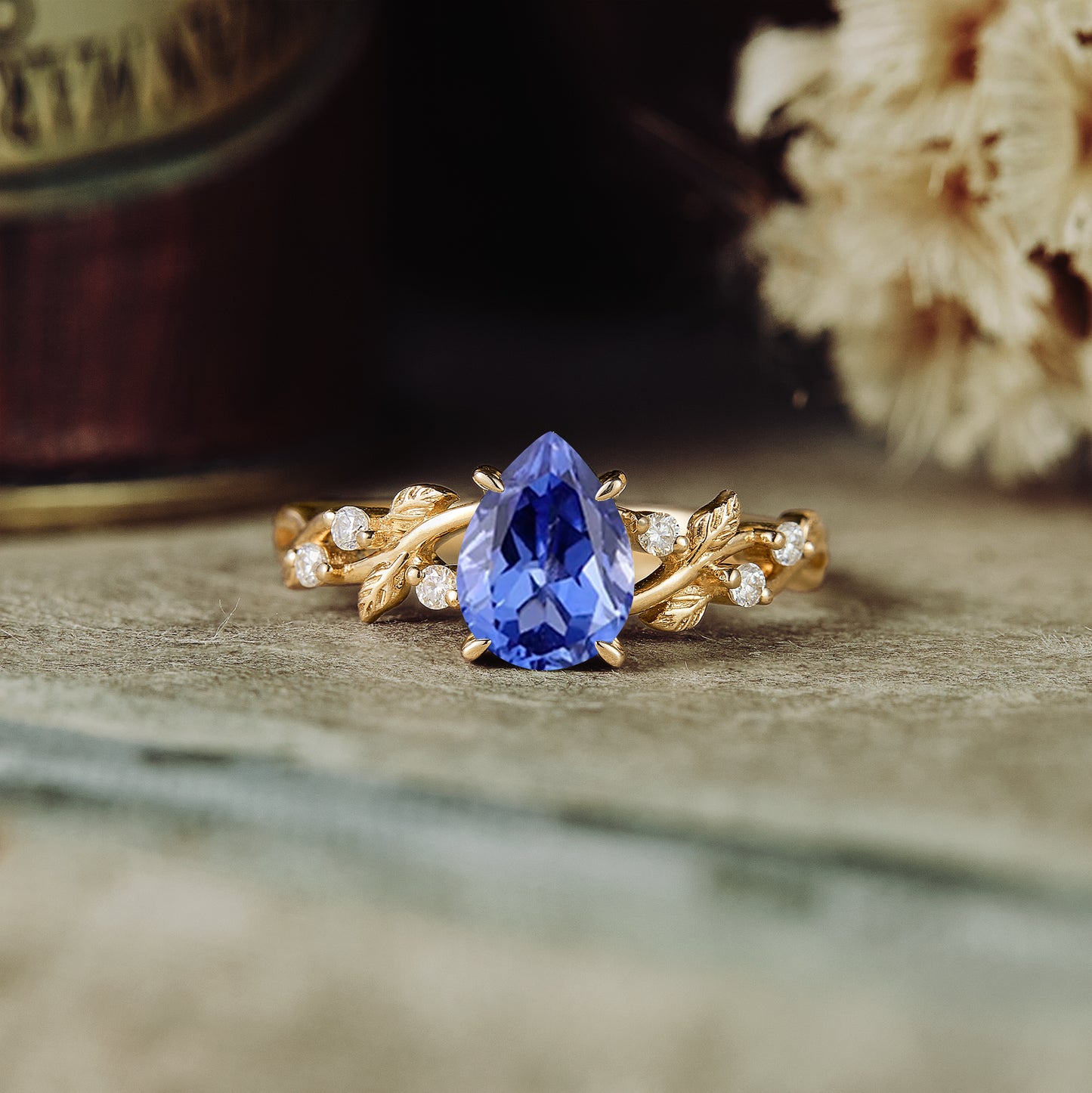 GemsMagic Cornflower Sapphire Leaf Engagement Ring