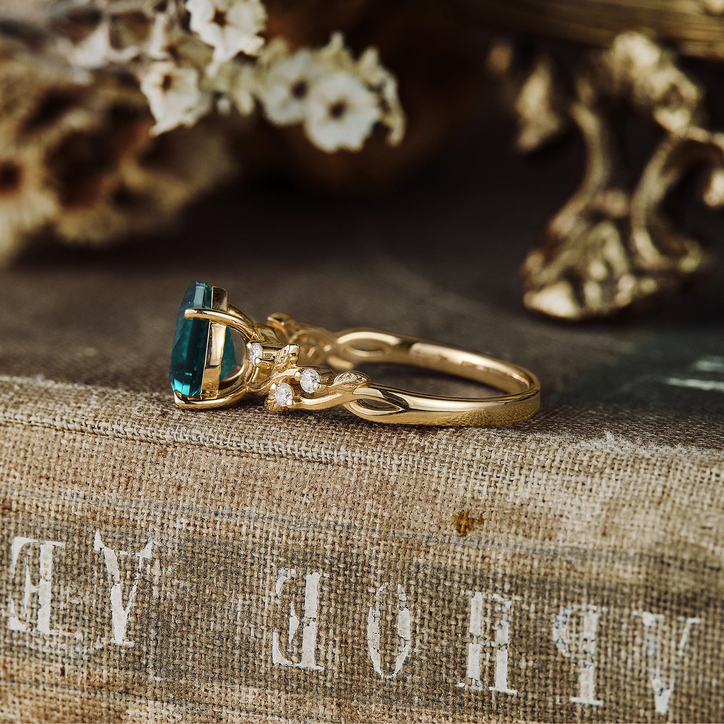 GemsMagic Emerald Leaf Engagement Ring