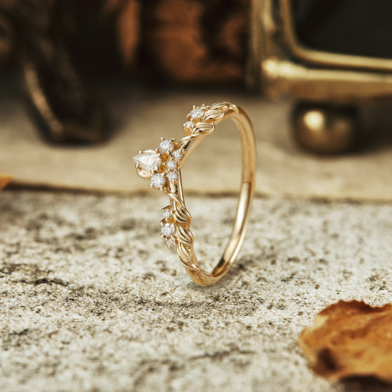 Inverted Pear Leaf Design Wedding Band - Abigail