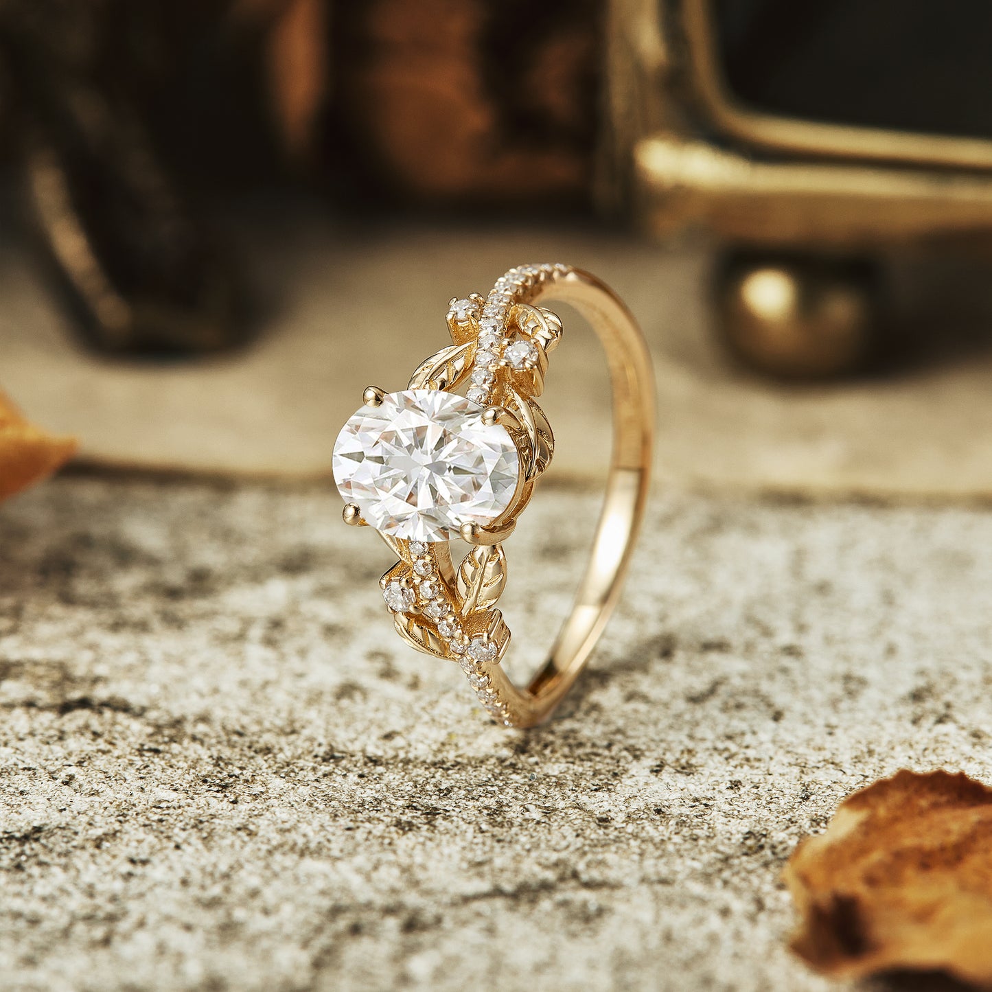 Moissanite Band Oval Cut Engagement Ring - Hannah