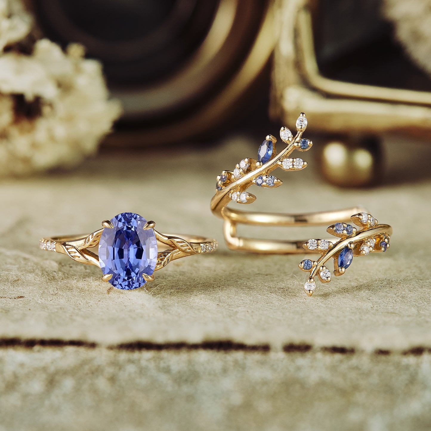 Aphrodite's Enchanted Vine | A Mythical Sapphire Engagement Ring Set